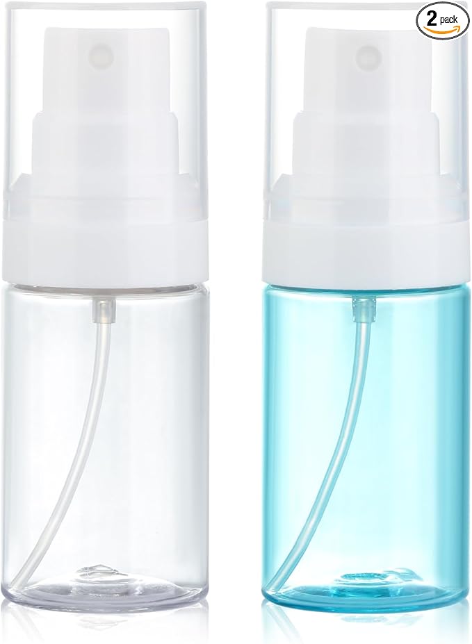 Travel Spray Bottles 2 Pack 1.35oz Small Fine Mist Spray Bottles, Portable Refillable Plastic Travel Bottle Set for Toners, Perfume, Rose Water