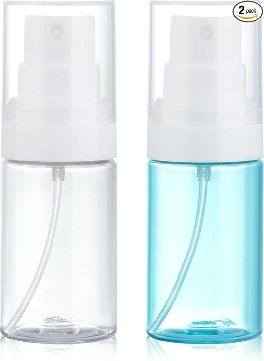 Travel Spray Bottles 2 Pack 1.35oz Small Fine Mist Spray Bottles, Portable Refillable Plastic Travel Bottle Set for Toners, Perfume, Rose Water