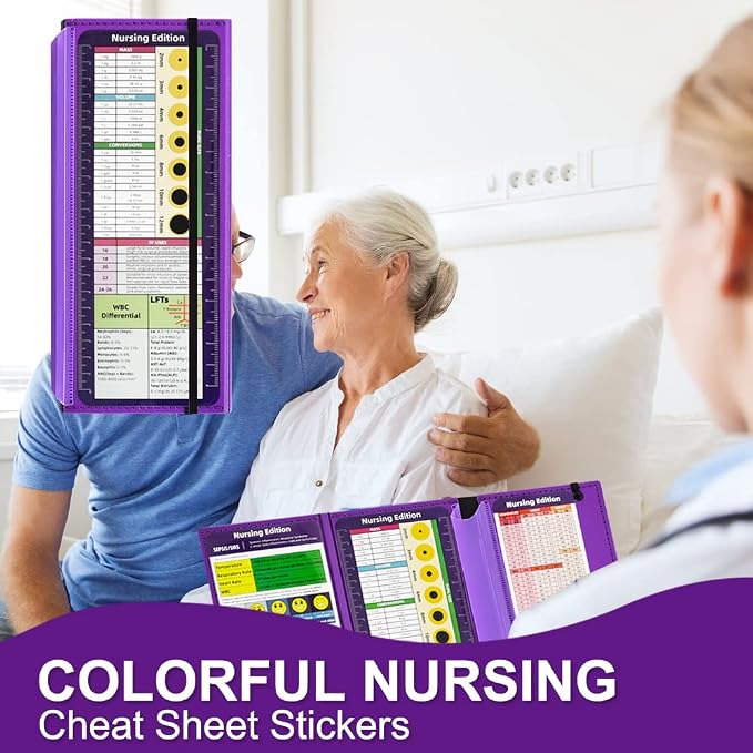 Vuzvuv Purple Foldable Nursing Clipboard Nurse Clip Board-1pcs 3 Layers | Sturdy Lightweight Plastic, Fits Pockets/Bags, Built-In Medical Cheat Sheets, for Nurses, Doctors, Medical Students