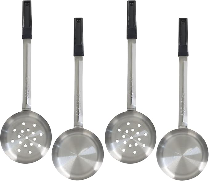 Hordion 4 Pcs Portion Control Serving Spoons Ladle Scoops, Food Measuring Ladle Utensils Proportion Manage Slotted and Unslotted Scoops for Weight Loss(Black, 6oz)