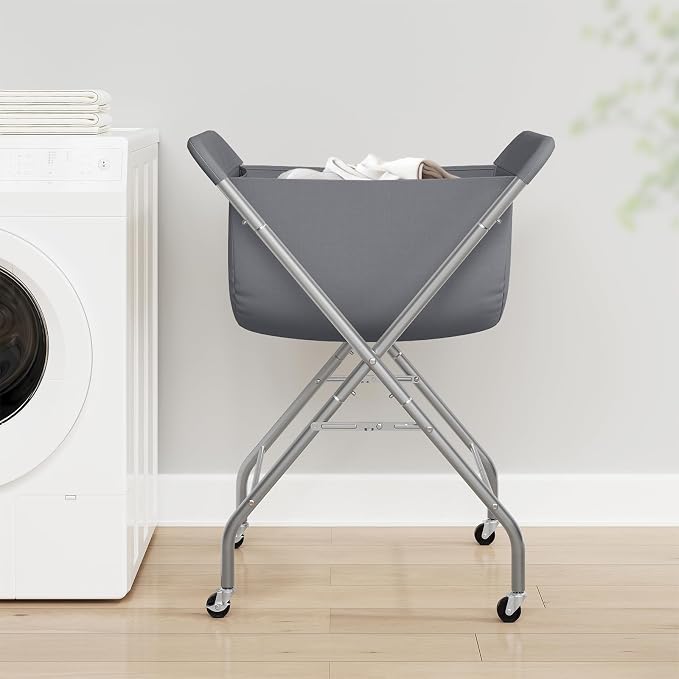 ELYKEN Laundry Basket with Wheels, Collapsible Laundry Hamper, Gray | Removable Liner Bag, Foldable Design, 118L Capacity, Sturdy Metal Frame, 4 Casters, Laundry Cart for Bedroom, Laundry Room