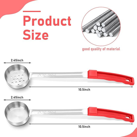 Teenyyou 2 Pcs Portion Control Serving Spoons, Restaurant Measuring Serving Ladle Utensils, Portion Spoons for Weight Loss, Kitchen(Red,2 oz,Solid and Slotted)