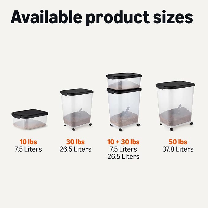 Amazon Basics Pet Food Storage Container Set, 30lbs and 10lbs with Scoop, for Dogs and Cats