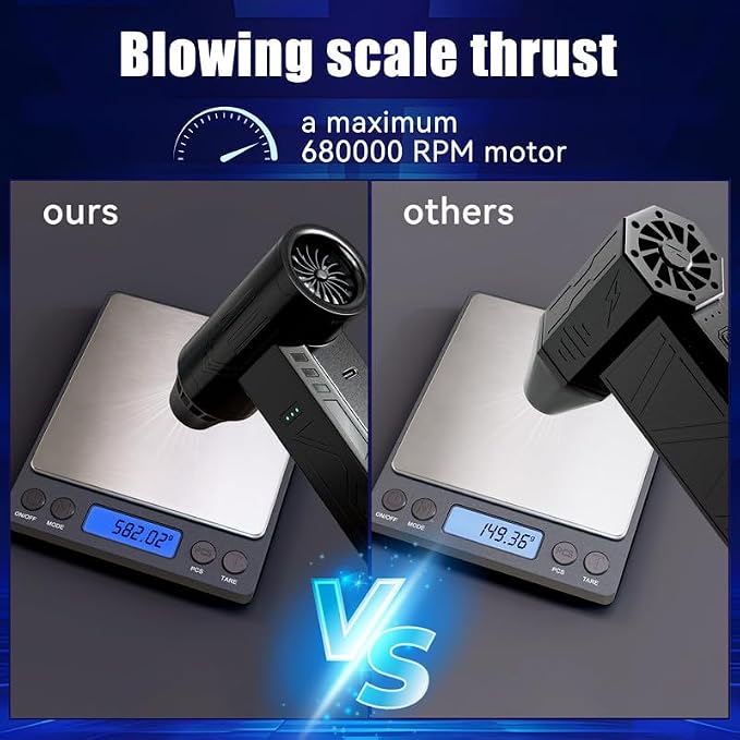 Compressed Air Duster 480000RPM Electric Air Duster Variable Speed 580G 4 Gear Adjustable Rechargeable Cordless Jet Dry Blower Turbo Fan Dryer Air Blower Mini Car Vacuum Cleaner Black Knight
