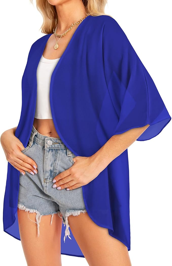 Women Kimono Cardigans Summer Cover Up Hawaiian Shirts Floral Print Tops | ROSEMIA chiffon kimono open front cardigans, beach cover ups, daily casual tops, cruise outfits, summer resort wear