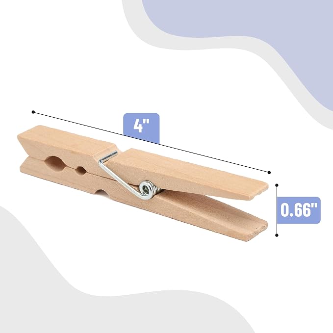 Mr. Pen- Large Wooden Clothes Pins, 4 Inch, 100 Pack, Heavy Duty Natural Wood Clips for Crafts, Classroom Projects, Hanging Photos, Chip Bags, Decoration, Rust Resistant Spring