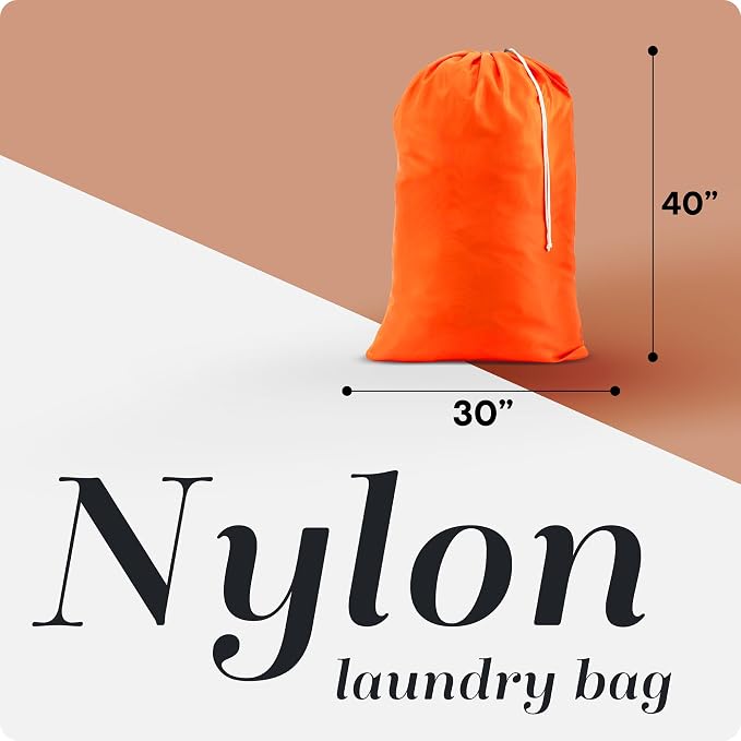 Extra Large Laundry Bag 30 x 40 - Heavy Duty Nylon, Locking Drawstring, Machine Washable, Holds 3 Loads, Dirty Clothes Sack for Travel, Dorm, College | Handy Laundry (Orange) | 30"x40" XL Nylon Laundry Bag, Locking Drawstring, Machine Washable, Heavy D...