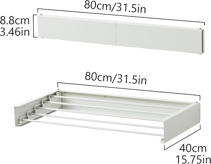 RFOUO Wall Mounted Clothes Drying Rack,White 31.5" | Foldable,Space saver Drying Rack for Laundry Balcony Bathroom, 5 Aluminum Rods, 60 lb Capacity