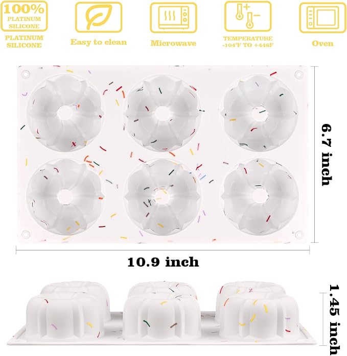 HUAKENER 2 Pcs Mini Fluted Cake Pan, 6-Cavity Fluted Tube Cake Pan, Non-stick Silicone Baking Mold for Cupcakes, Donuts, Muffins, Cornbread, Brownies, Jellies