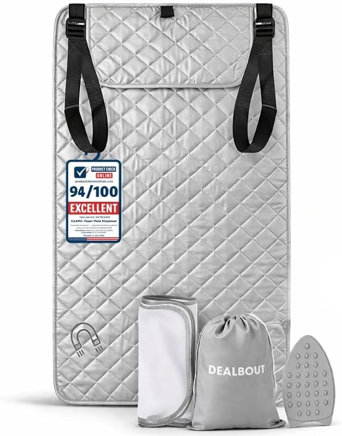 Premium Ironing Mat 39" X 18,5" Heat Resistant Silicone Iron Rest Non Slip Magnetic Portable Pad Table Top Countertop Quilted Insulating Travel Quilting Cover Scorch Mesh Blanket Over The Door