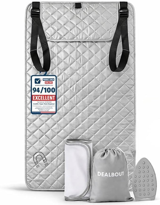 Premium Ironing Mat 39" X 18,5" Heat Resistant Silicone Iron Rest Non Slip Magnetic Portable Pad Table Top Countertop Quilted Insulating Travel Quilting Cover Scorch Mesh Blanket Over The Door