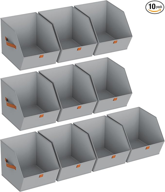 Homsorout Fabric Closet Storage Cubes - 10 Pack Square Storage Bins with Dual Handles for Clothes, Towels, Toys, Cube Storage Organizers for Bedroom, Nursery, Shelves, Closet, Small Spaces, Grey