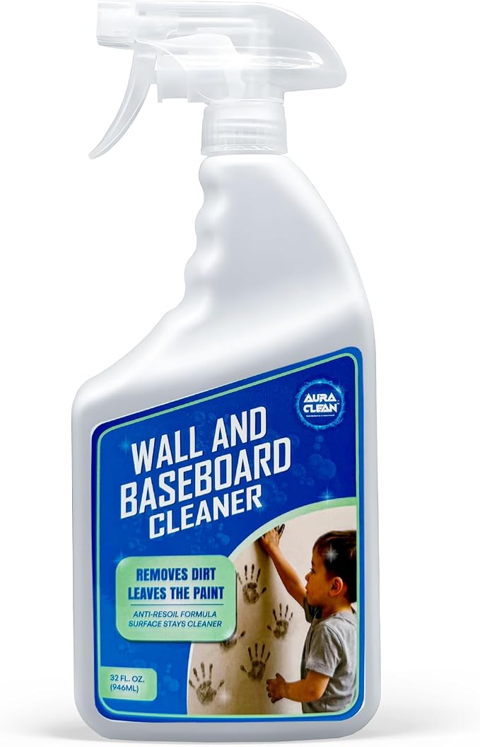 Wall & Baseboard Cleaner for Painted Walls, Cabinets, Doors & Trim | Non-Toxic, No-Rinse Spray | Anti-Resoil, Streak-Free Formula | Kid & Pet Safe | 32 oz (1 Quart) | Made in USA