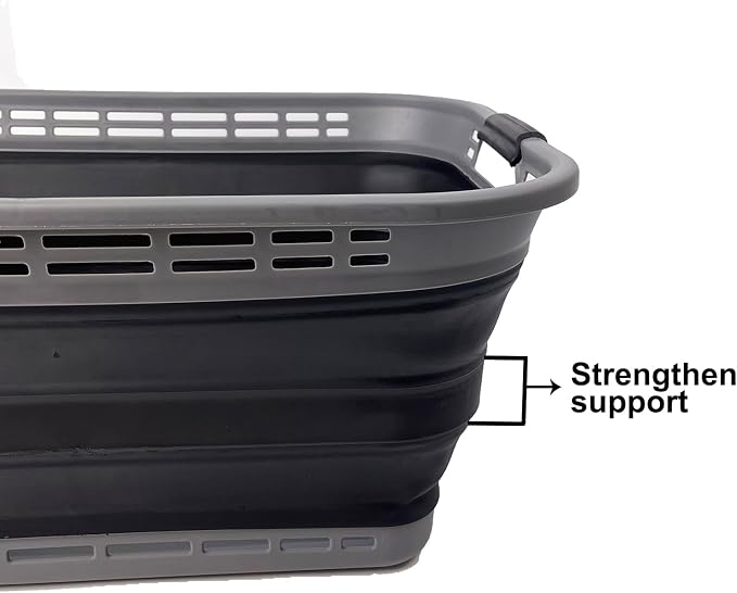 SAMMART 42L (11 Gallons) Collapsible Plastic Laundry Basket - Foldable Pop Up Storage Container/Organizer - Portable Washing Tub - Space Saving Hamper/Basket [BPA Free] (Grey/Black)