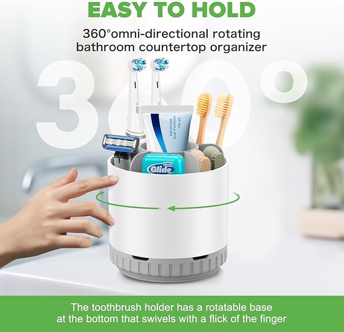 GFWARE Toothbrush Holders for Bathrooms - White Rotating Kids Electric Toothbrush and Toothpaste Holder, Detachable 6 Slots Tooth Brush Organizer Bathroom Countertop Storage