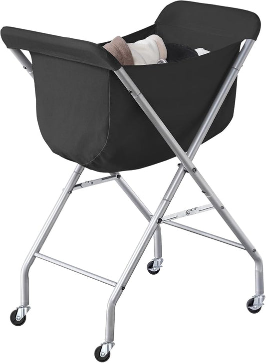 ELYKEN Laundry Basket with Wheels, Collapsible Laundry Hamper, Black | Removable Liner Bag, Foldable Design, Sturdy Metal Frame, 4 Casters, 32”H Laundry Cart for Bedroom, Bathroom & Laundry Room