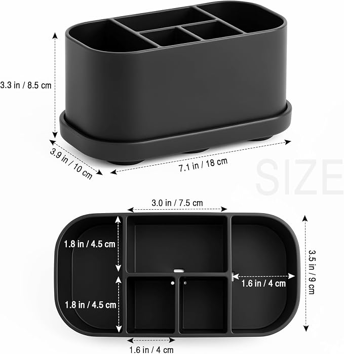 Luxspire Toothbrush Holders for Bathrooms, Silicone, 5 Slots, Black | Toothbrush Organizer with Suction Cup Tray, Toothbrush Holder with Drainage for Bathroom Countertop