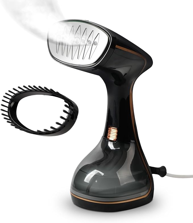 HubiCare Handheld Garment Steamer for Clothes - 1500W TurboSteam, 3 Steam Levels, 320ml Big Capacity, Strong Penetrating Steam, 20s Fast Heat-up, Steam Iron Fabric Wrinkle Remover (Black)