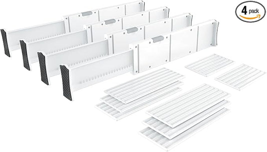 KABUM Upgrade Adjustable Drawer Divider Organizer Clothes Dresser Organizer,Expandable Organization for Home, Office,2.8" High Expandable from 11.7" to 18.5",4 Dividers with 6 Long and 2 Short Inserts