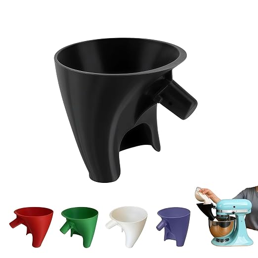 Flour Funnel for KitchenAid Mixer 5 Qt, Anti-Splash Attachment for Tilt-Head Stand Mixer 4.5 & 5 Quart (KSM150), Dishwasher Safe No-Mess Baking Tool, Easy Pour Accessory (Black)