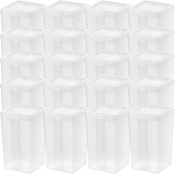 IRIS USA Vertical Plastic Flip Top Storage Containers Bins with Lids for Pantry, Home, Office, Organization, Medium, Stackable Hinged Organizer with Latches, Clear, 20 Pack
