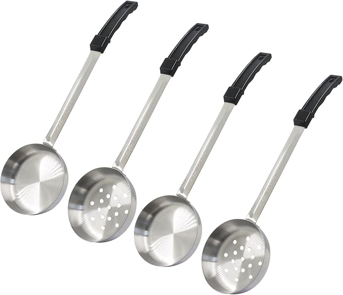 Hordion 4 Pcs Portion Control Serving Spoons Ladle Scoops, Food Measuring Ladle Utensils Proportion Manage Slotted and Unslotted Scoops for Weight Loss(Black, 6oz)