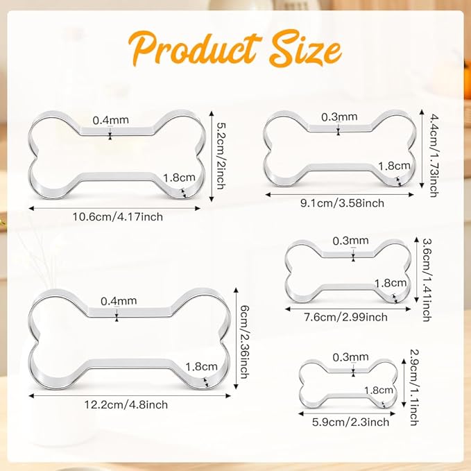Dog Bone Cookie Cutters, 5Pcs Stainless Steel Bone Shaped Cookie Cutter Sets Biscuit Molds Cake Cheese Fruit Sandwiches Cutters for DIY Holiday Homemade Baking Kit Dog Birthday Party Supplies