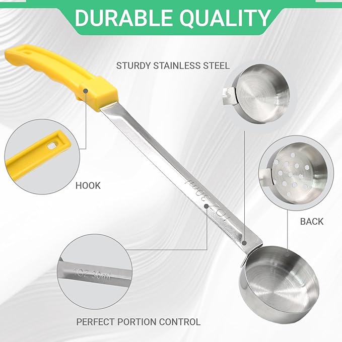 4PCS 1 oz Portion Control Serving Spoons,Measuring Ladle Scoops Food Utensils,Proportion Manage Slotted and Unslotted Scoops for Weight Loss/Kitchen(Yellow)