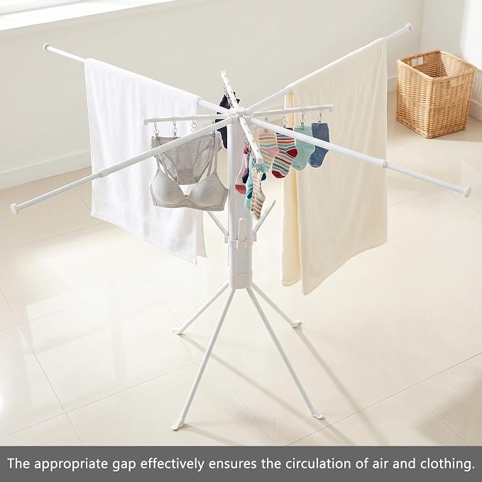 Foldable Four-Legged Clothes Drying Rack Extendable with 16 Clips | Collapsible Laundry Space-Saving Portable Clothing Rack for Indoor Balcony Camping Outdoor Use