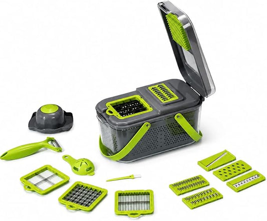 22 Blade All-in-1 Vegetable Chopper Mandoline Slicer with Container, Spiralizer with Containers, Food Chopper, Onion Chopper, Veggie Cutter for Salad, Kitchen Gadgets Accessories Essentials, White
