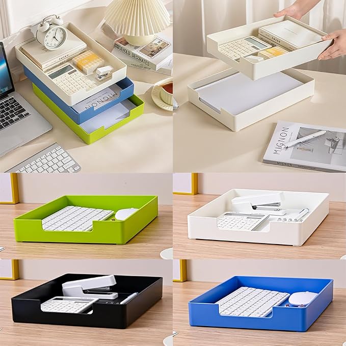 Letter-Size Tray, Desk Drawer Organizer for A4 Paper, Black | Stackable plastic paper tray, fits A4 & letter. Desktop file organizer for office, school, home use. space-saving.