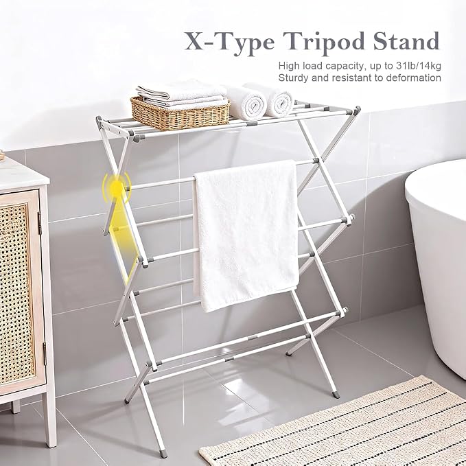 Foldable Clothes Drying Rack 41"x29"x14" - White | Portable Extendable Laundry Drying Rack for Indoor Air Drying Clothing with 4 Hangers