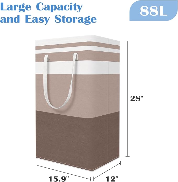 BlissTotes 3-Pack Laundry Basket, Collapsible Laundry Hamper, Khaki, 88L | Laundry Clothes Hamper, Hampers for Bedroom, Freestanding Hamper with Handles, Clothes Laundry Basket