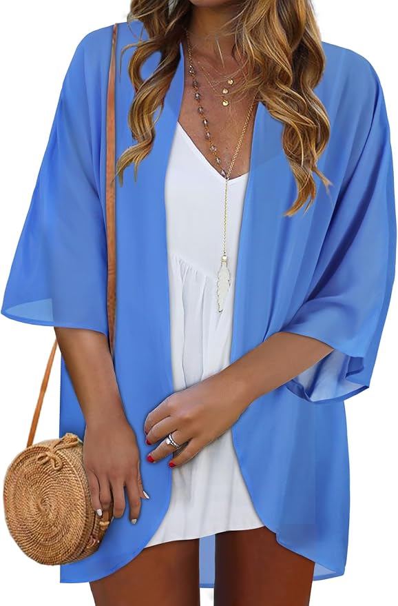 Women Kimono Cardigans Summer Cover Up Hawaiian Shirts Floral Print Tops | ROSEMIA chiffon kimono open front cardigans, beach cover ups, daily casual tops, cruise outfits, summer resort wear