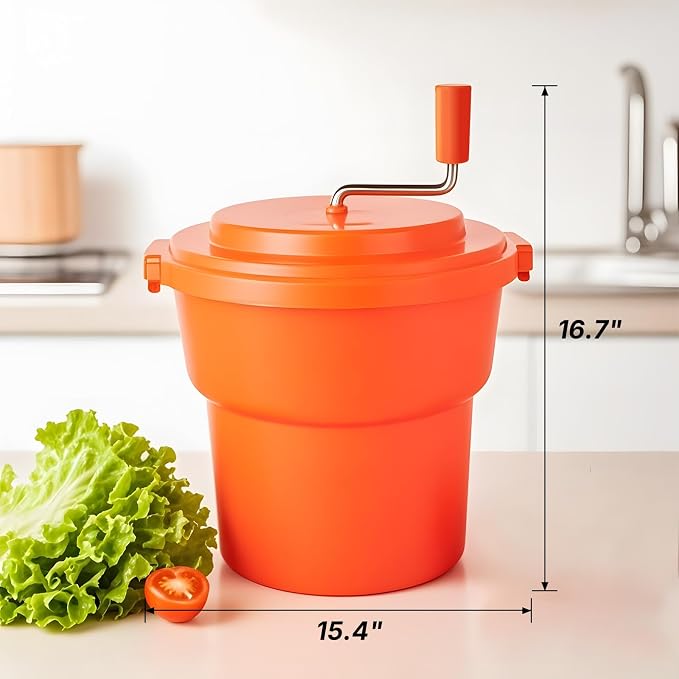 Commercial Salad Spinner 2.5 Gal / 10 Qt Heavy Duty Manual Lettuce Dryer with Stainless Steel Shaft, Large Capacity Vegetable Dryer Basket with Brake & Drain System for Restaurant Kitchen & Food Prep