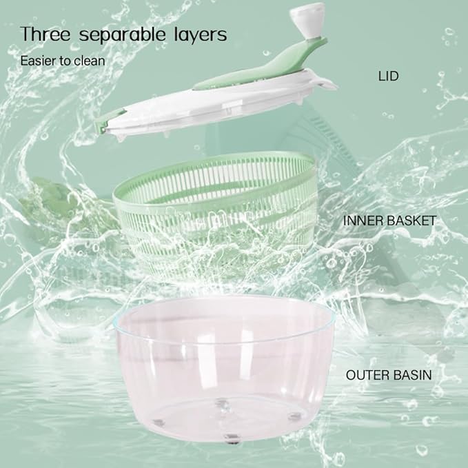 4.2L Green Salad Spinner & Lettuce Spinner for kitchen | BPA-FREE,Quick Drying,Dual Drainage Holes,Spinning Greens, Fruits, and Vegetables.