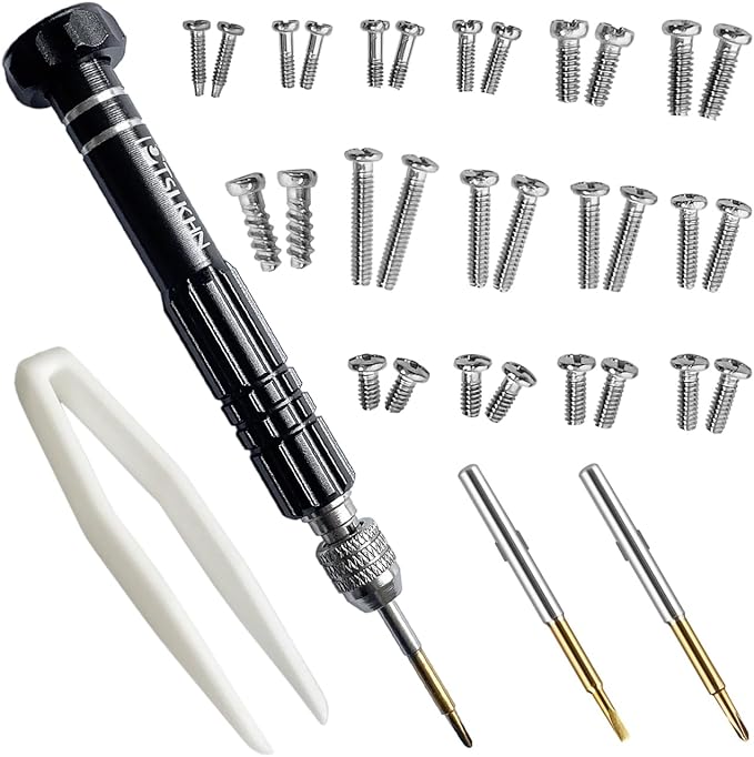 PTSLKHN Eye Glass Repairing Kit, S2 Steel Screwdriver with 15 Types of Screws, Precision Eyeglass Repair Tool Set (Black2in1-screws)