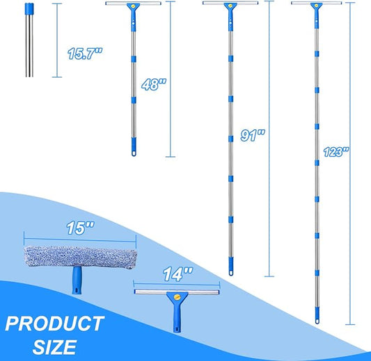 120“Professional Squeegee Window Cleaning Kit with Extension Pole,Window Cleaning Kit,Window Washing Tool for Indoor Outdoor Windows & Car Glass Easy to use, Great for high-Rise Hard-to-Reach Windows