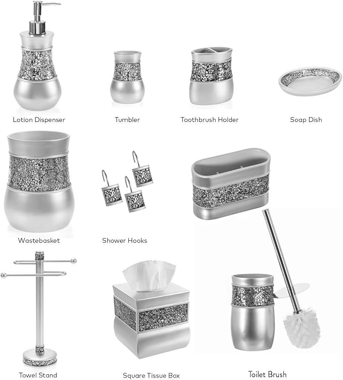 Creative Scents Crackled Glass Countertop Towel Stand, Decorative Silver Fingertip Towel Holder, Durable Resin Free Standing Towel Rack, for Elegant Counter Top Bathroom/Shower/Kitchen Decor