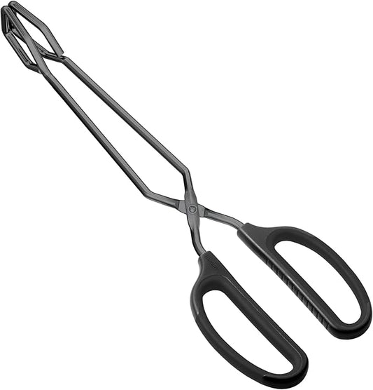 HINMAY 12" Stainless Steel Scissor Tongs with Comfort-Grip Handle (Black)