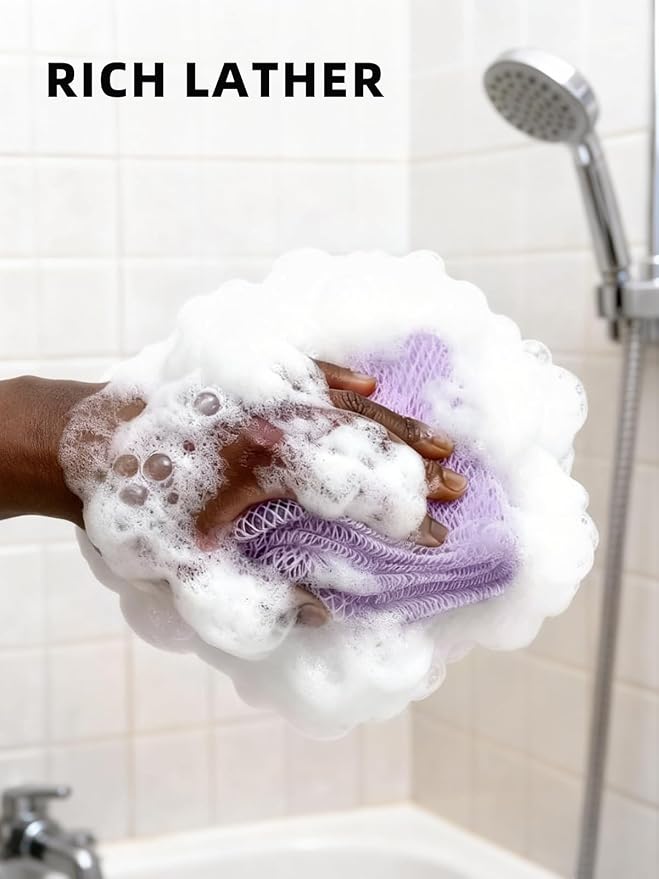 Cleangor 2Pcs African Net Sponge Authentic with Knots - Exfoliating Body | Scrubber for All Skin Types, African Bath Sponge, Wash Cloth, Gentle Exfoliation Shower Rag for Women Daily Use
