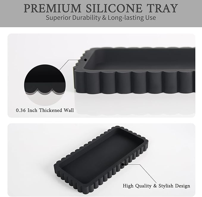 Small Silicone Bathroom Vanity Tray, Sink Caddy for Dish Soap Dispenser, Sponge Holder for Kitchen Sink, Rectangle Bathroom Countertop Organizer for Perfume, Jewelry, Candle (7.9” * 4”, Black)