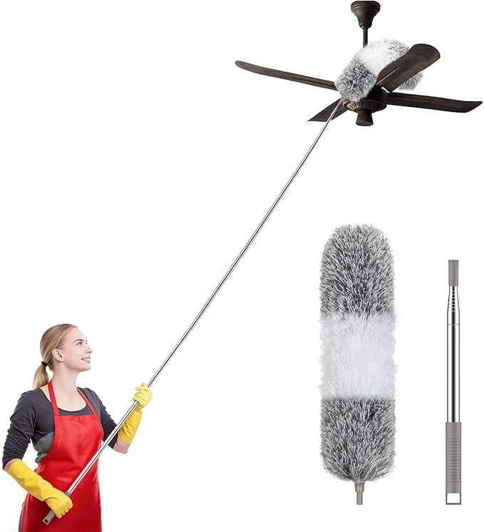 SetSail Extra-Long Dusters with Extension Pole 100-inch for Cleaning | Bendable Microfiber Head,Washable,Ceiling Fan Cleaner Duster,for Corner