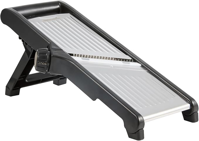 Restaurantware Stainless Steel Adjustable Mandoline Slicer - German Standard Vegetable Slicer with Blade Guard, Includes Cut-Resistant Gloves - Food Slicer for Potato, Onions, Cucumbers, Tomato