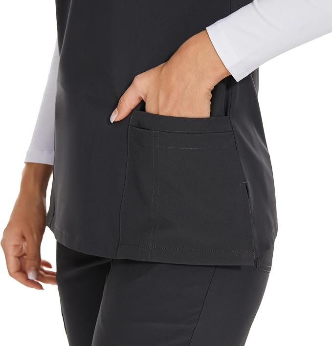 Scrubs Tops for Woman - Soft Stretch, V-Neck Tops | 3 Pockets, Side Split Design, Short Sleeve, Breathable & Lightweight Nursing Shirt, Easy-Care Fabric for All-Day Comfort