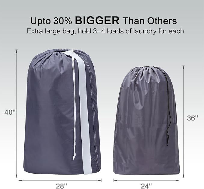 HOMEST 2pack XL Laundry Bag with Strap, Clothes Organizer for Dorm & Travel | Heavy-duty nylon material supports bulky garments and daily transport between baskets and storage areas, Grey