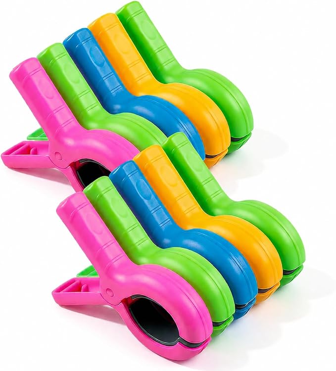 10 Pack Beach Towel Clips Heavy Duty Large Beach Essentials Chair Pool Clip | Beach accessories Silicone Protection Rust Resistant Spring Reusable Multi Use for Beach boat Cruise Camping and Outdoors