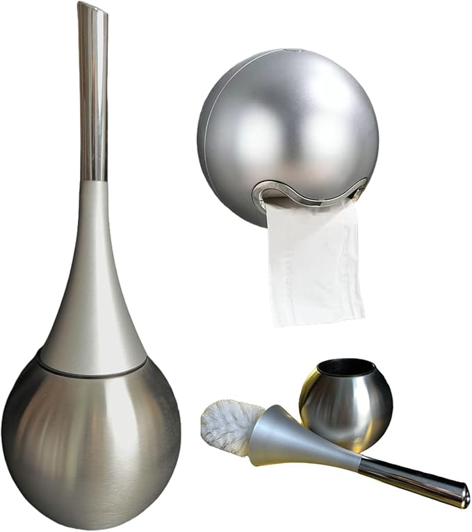Elegant Toilet Brush Set – Stylish Hammered Design, Durable Handle, Anti-Splash Base, Modern Bathroom Accessories, Easy to Clean & Maintain (2pcs Silver Upgrade)