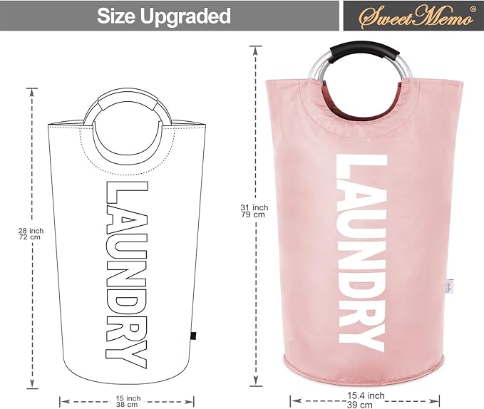 2-Pack Large Laundry Basket, Laundry Hamper Bag with Handles, 95L Pink | Freestanding Tall Dirty Clothes Hamper, Collapsible and Portable Laundry Bin for Dorms and Bedrooms, Thick, Sturdy Fabric