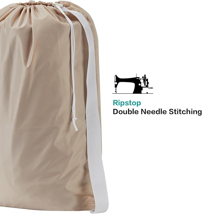 HOMEST 2 Pack XL Nylon Laundry Bag with Strap, Large Dirty Clothes Organizer, Easy Fit a Laundry Hamper or Basket, Can Carry Up to 4 Loads of Laundry, Beige | Heavy-duty nylon material supports bulky garments and daily transport between baskets and sto...